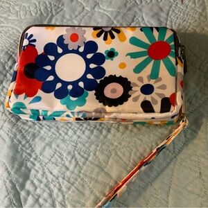 Mudanzhelean Floral Nylon 3 Zipper Wristlet with Rainbow Zippers